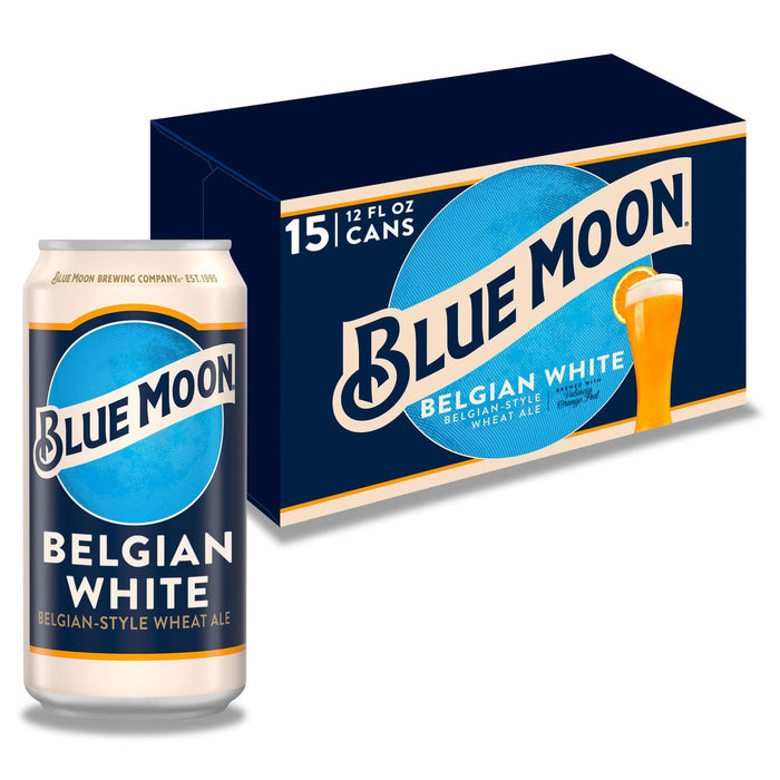 Blue Moon Valencia Orange Peel Belgian White Wheat Ale Cans (12 fl oz x 15 ct)